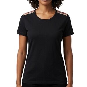 BURBERRY  Brit Womens Black Nova Check Shoulder Epaulette T-Shirt Size L